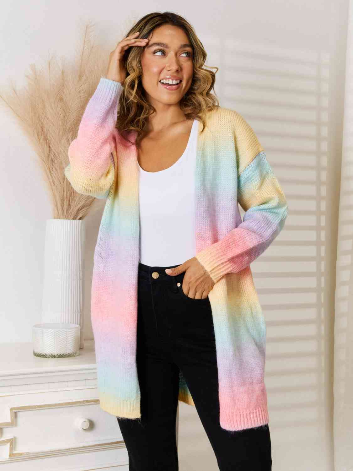 Full Size Gradient Open Front Cardigan BLUE ZONE PLANET