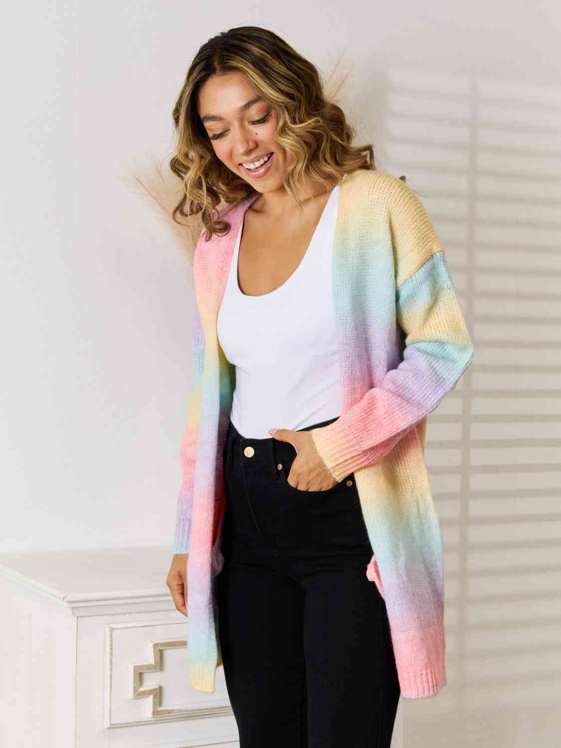 Full Size Gradient Open Front Cardigan BLUE ZONE PLANET