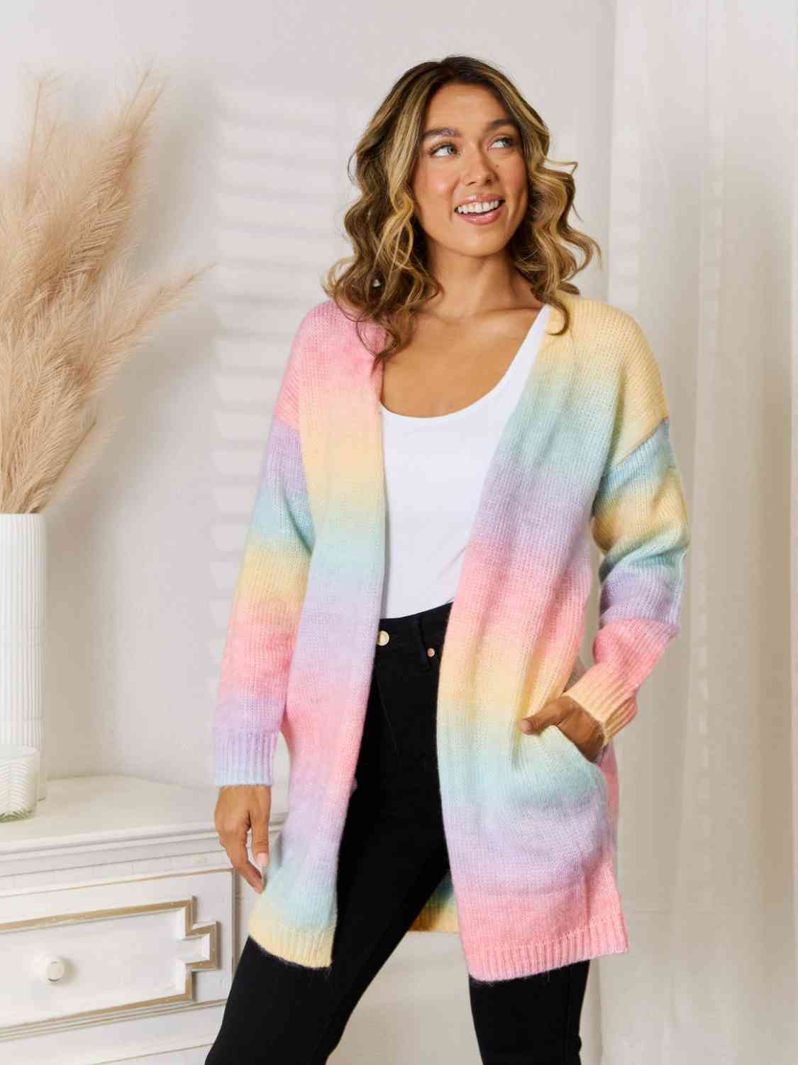 Full Size Gradient Open Front Cardigan BLUE ZONE PLANET