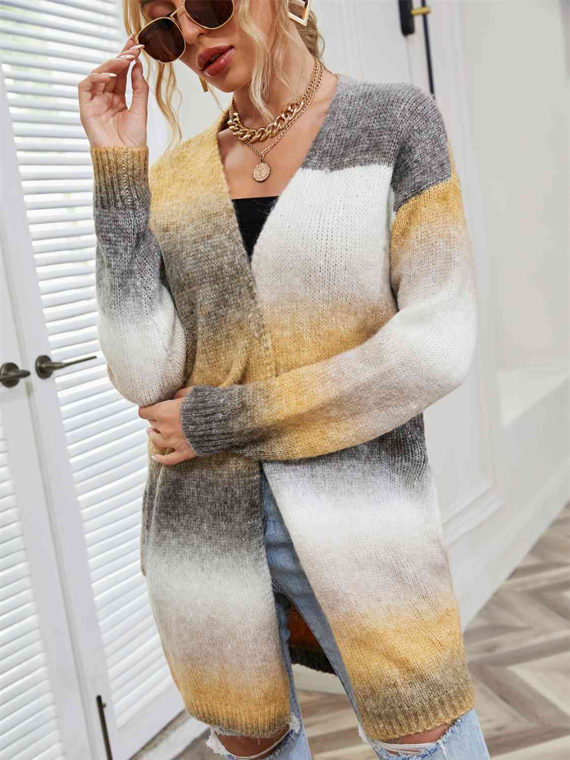 Full Size Gradient Open Front Cardigan BLUE ZONE PLANET