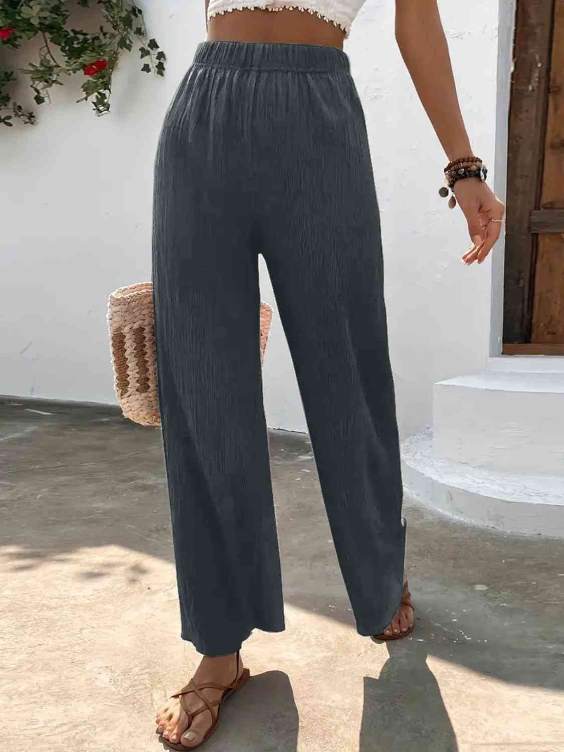 Full Size High Waist Wide Leg Pants BLUE ZONE PLANET