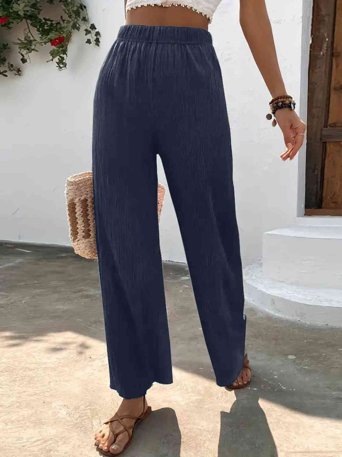 Full Size High Waist Wide Leg Pants BLUE ZONE PLANET