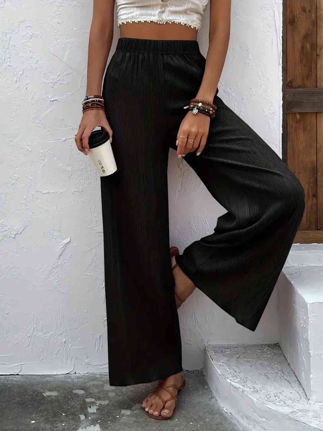 Full Size High Waist Wide Leg Pants BLUE ZONE PLANET