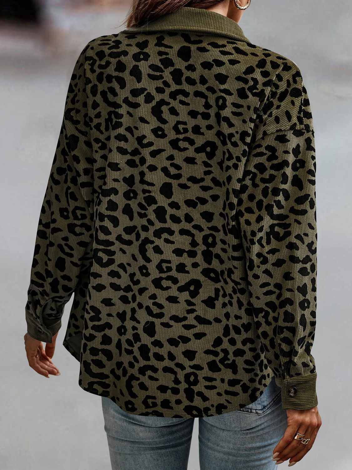 Full Size Leopard Buttoned Jacket BLUE ZONE PLANET