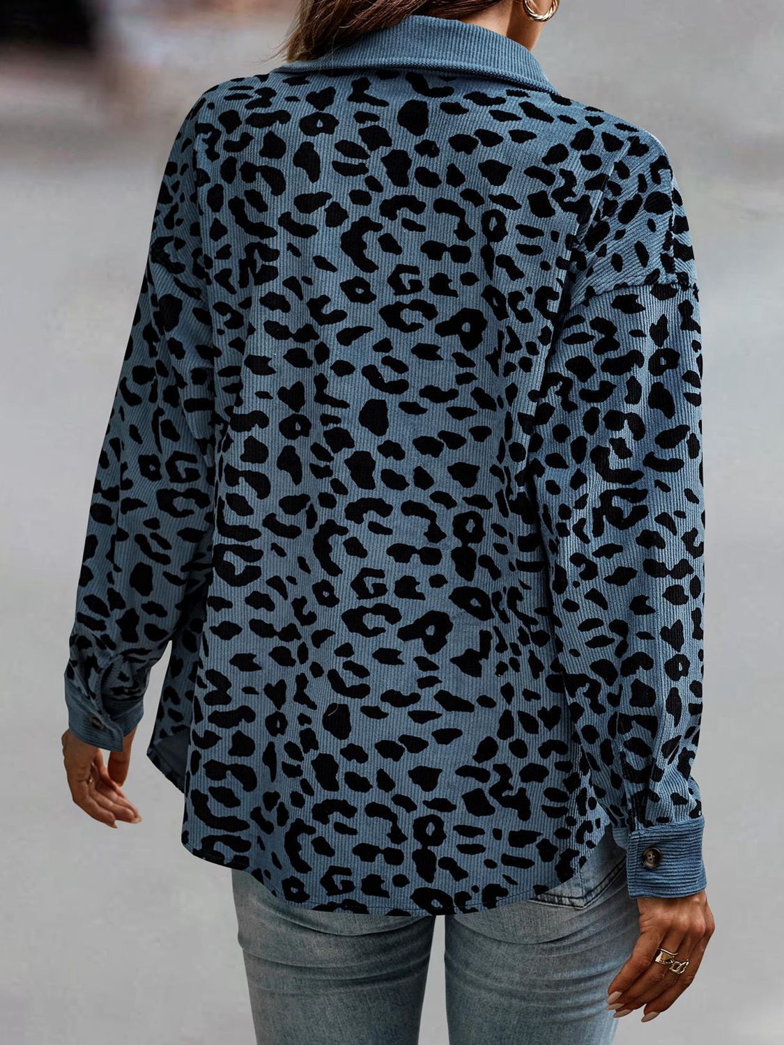 Full Size Leopard Buttoned Jacket BLUE ZONE PLANET