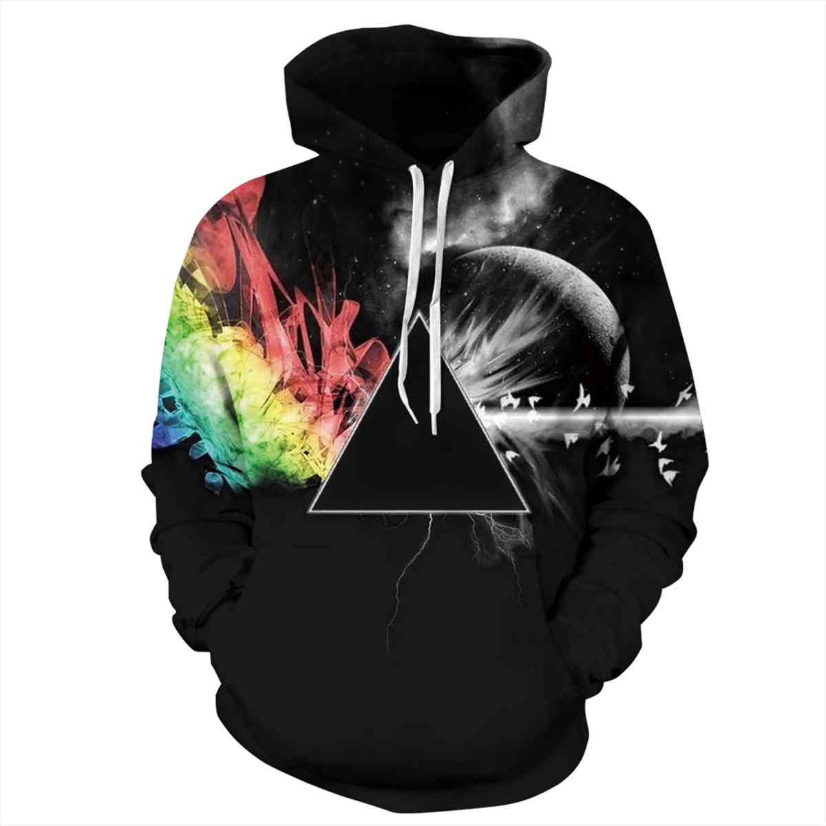 Full Size Printed Drawstring Hoodie with Pockets BLUE ZONE PLANET