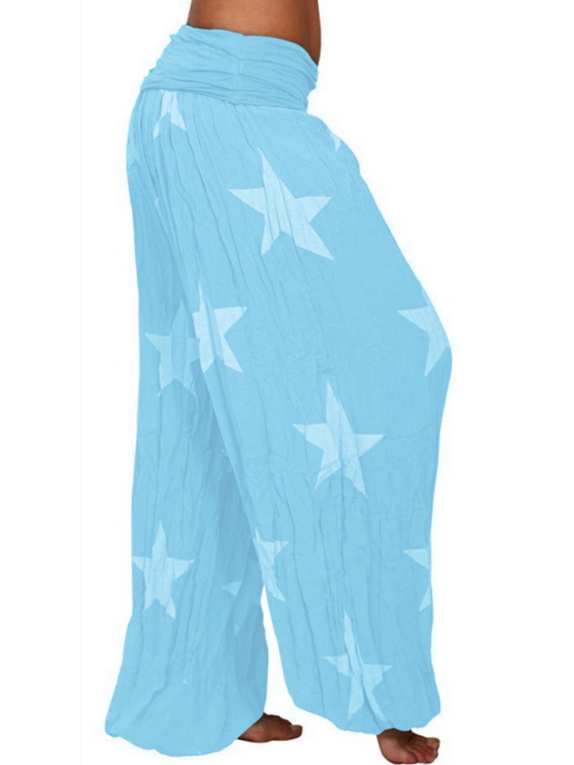 Full Size Ruched High Waist Printed Pants BLUE ZONE PLANET