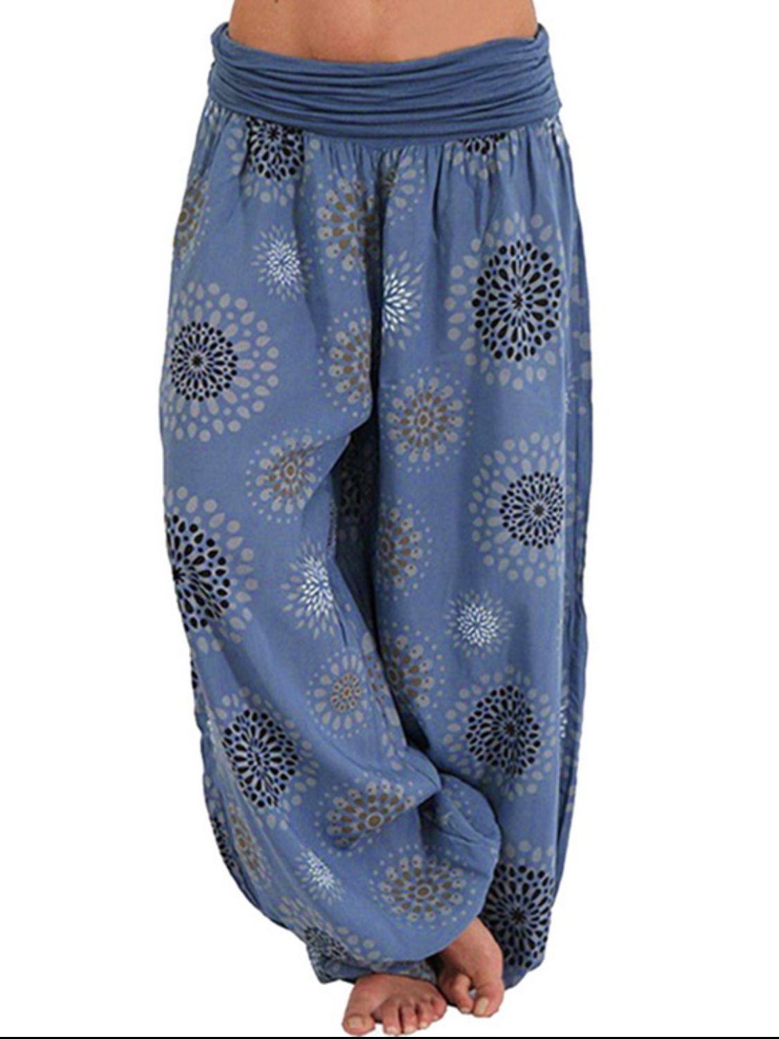 Full Size Ruched High Waist Printed Pants BLUE ZONE PLANET