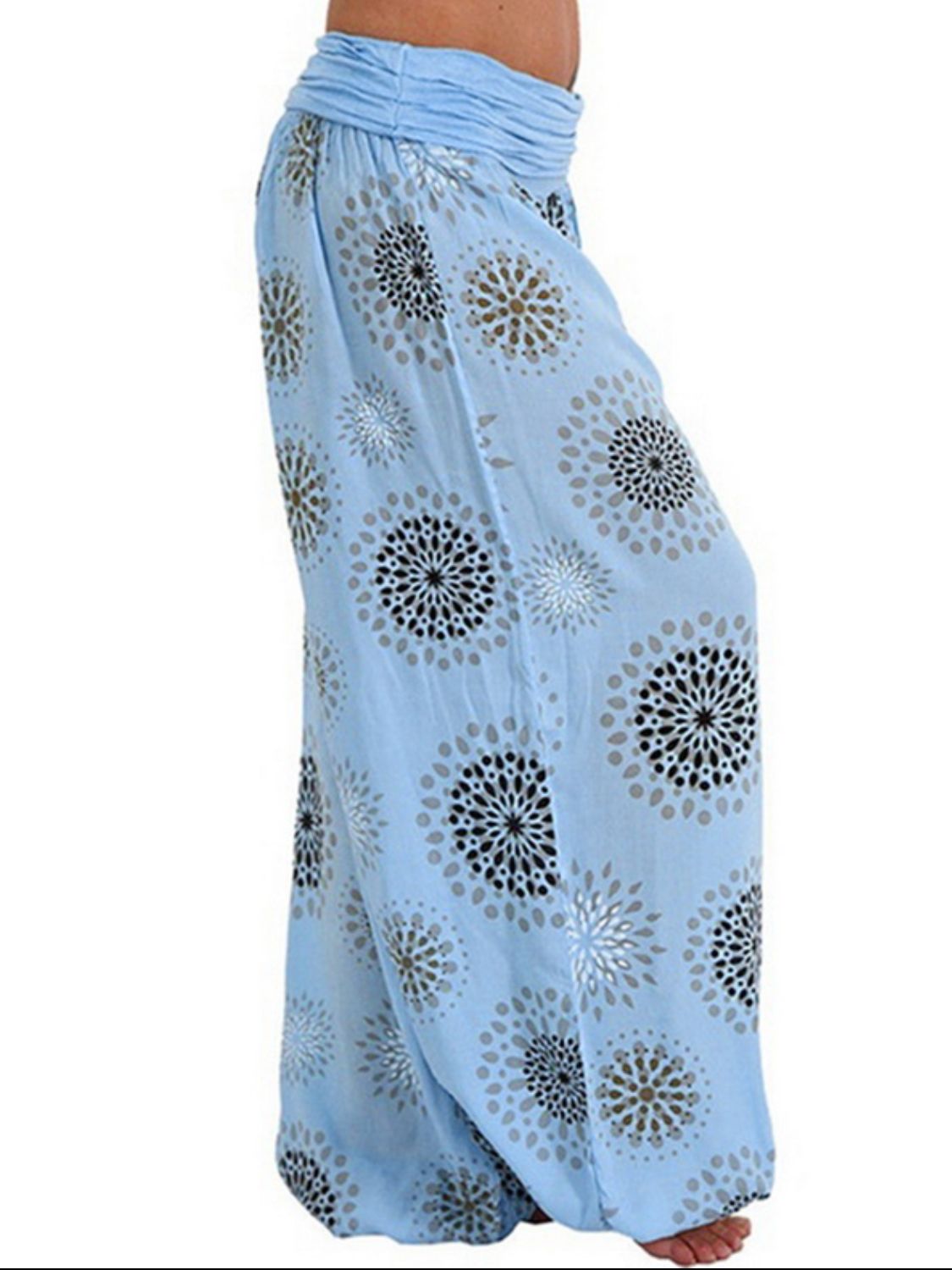 Full Size Ruched High Waist Printed Pants BLUE ZONE PLANET