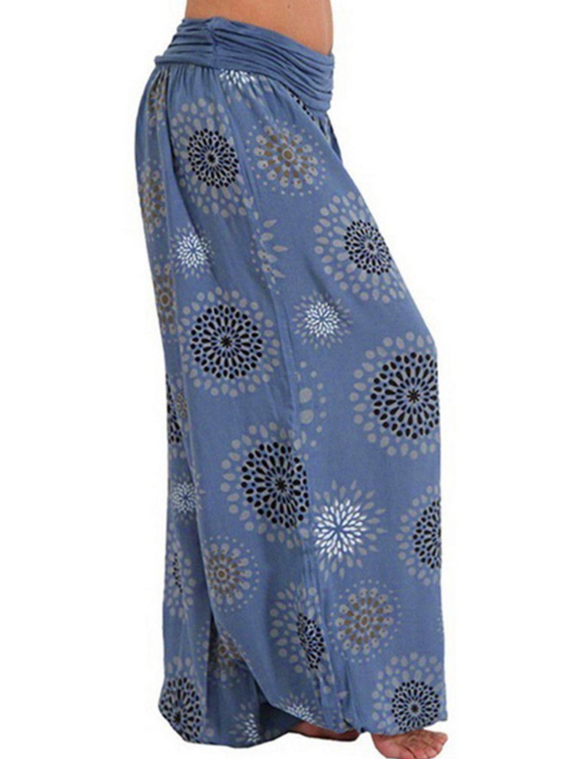 Full Size Ruched High Waist Printed Pants BLUE ZONE PLANET