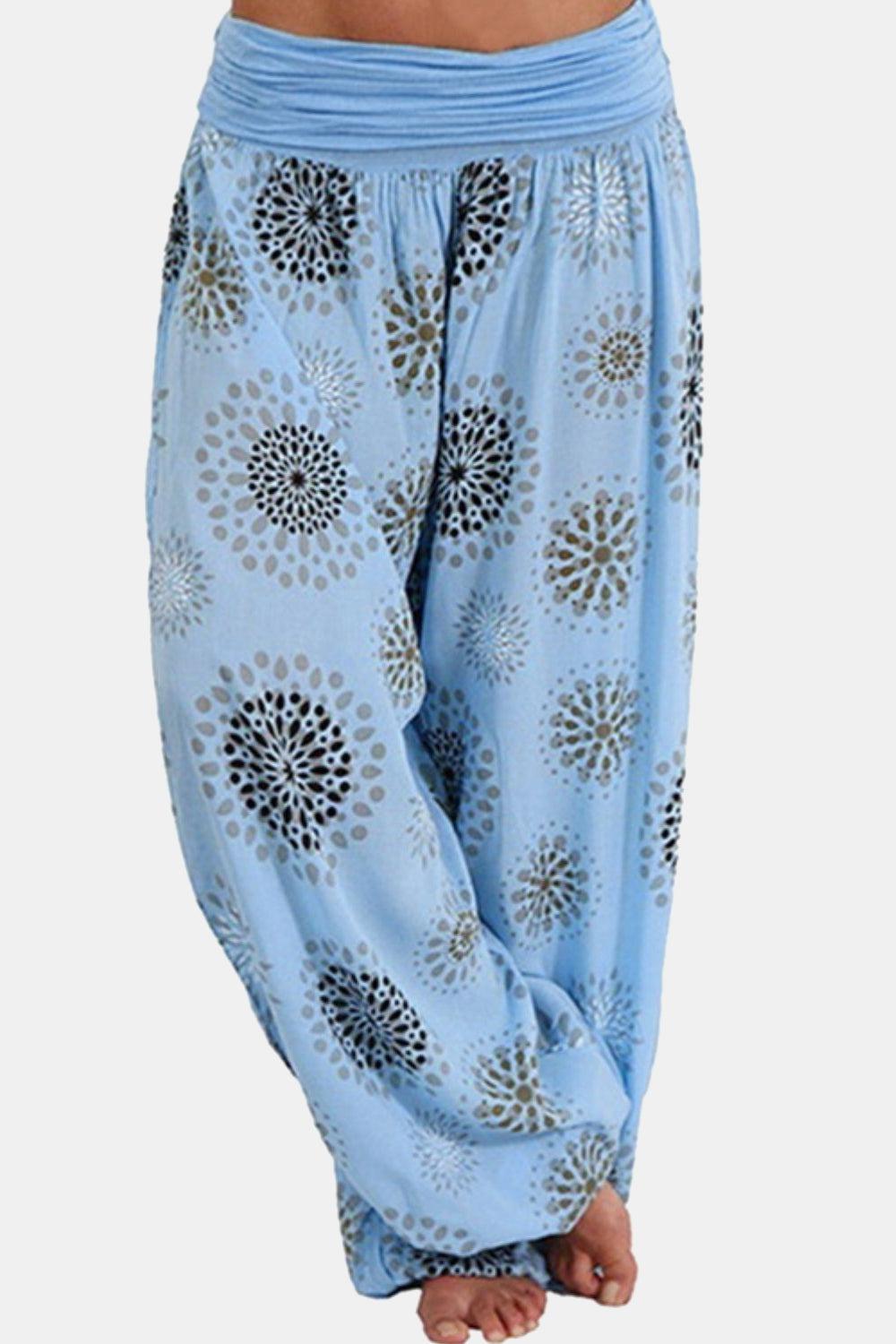 Full Size Ruched High Waist Printed Pants BLUE ZONE PLANET