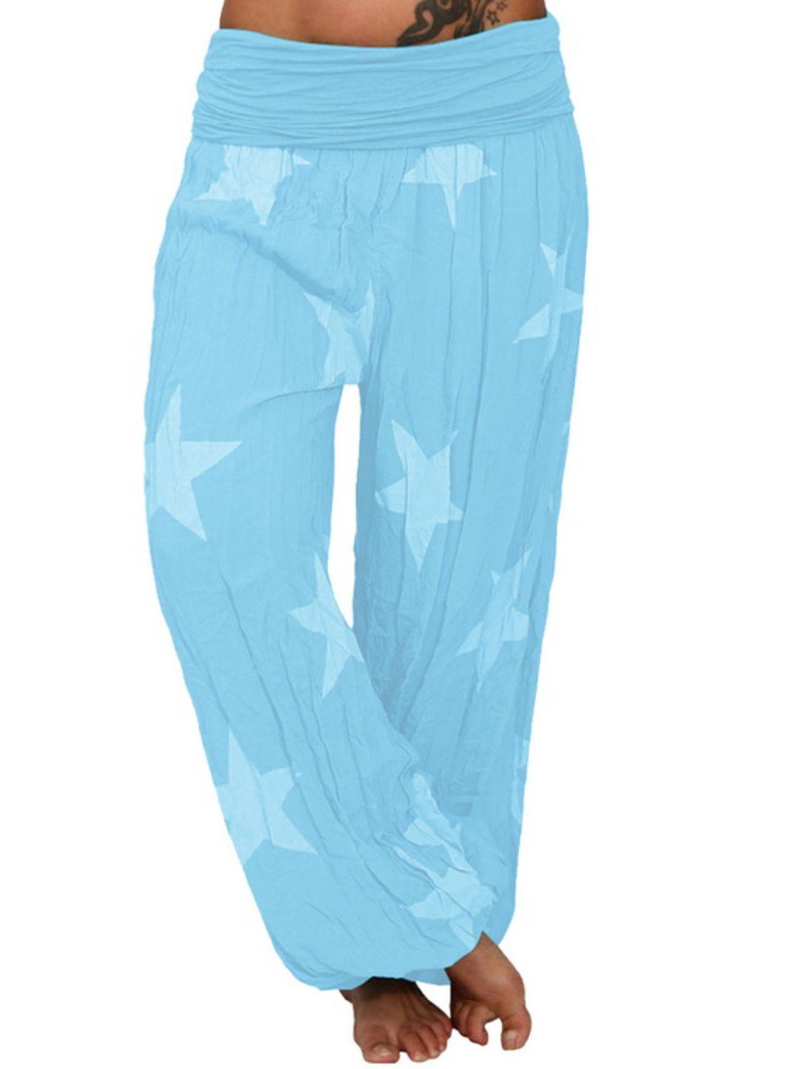 Full Size Ruched High Waist Printed Pants BLUE ZONE PLANET