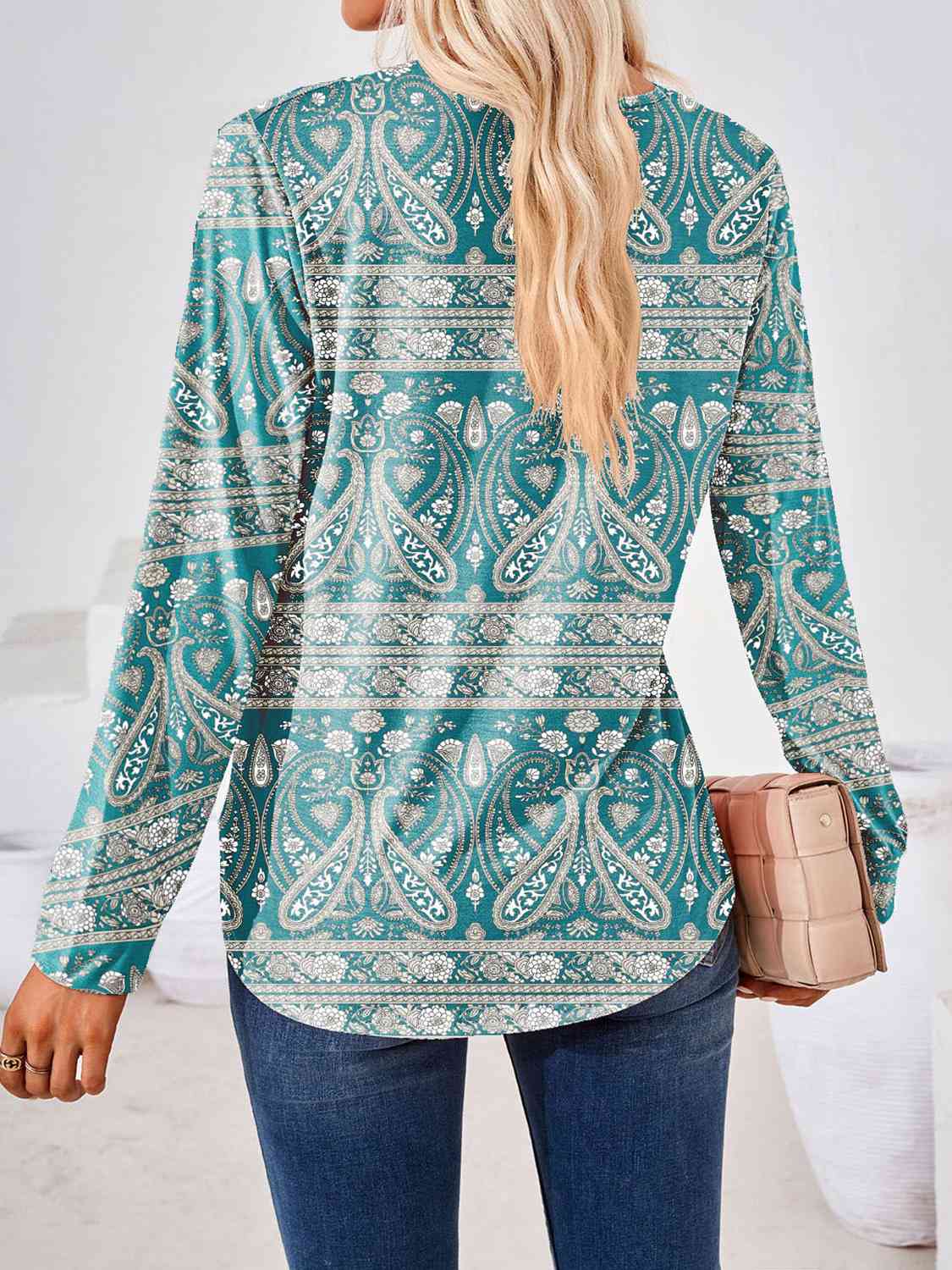 Full Size Square Neck Long Sleeve Blouse BLUE ZONE PLANET