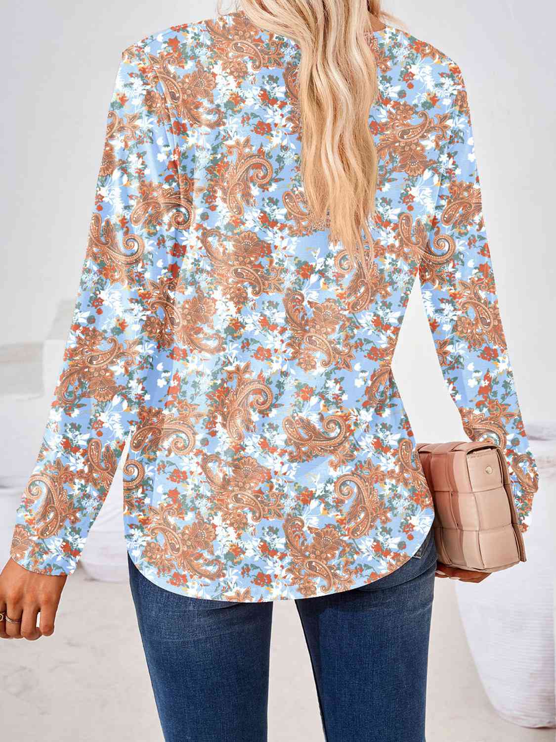 Full Size Square Neck Long Sleeve Blouse BLUE ZONE PLANET