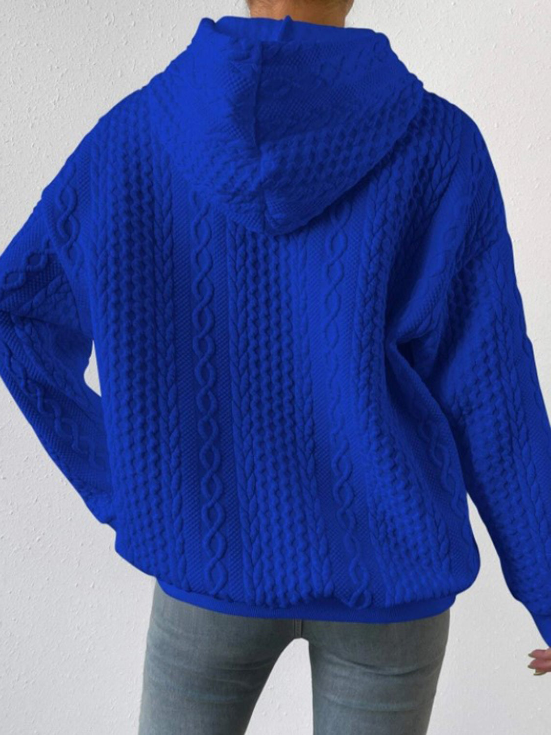 Full Size Textured Drawstring Long Sleeve Hoodie BLUE ZONE PLANET