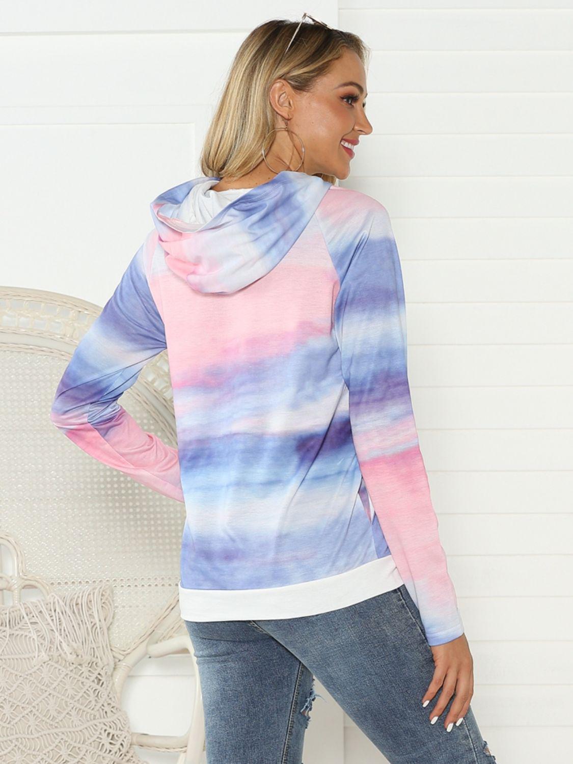 Full Size Tie-Dye Long Sleeve Hoodie BLUE ZONE PLANET