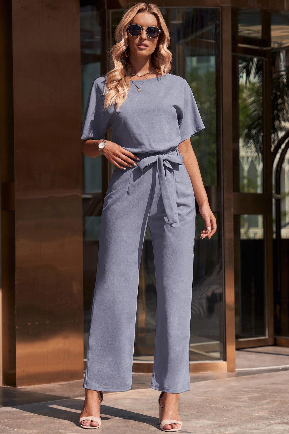 Full Size Tie Waist Straight Leg Jumpsuit BLUE ZONE PLANET