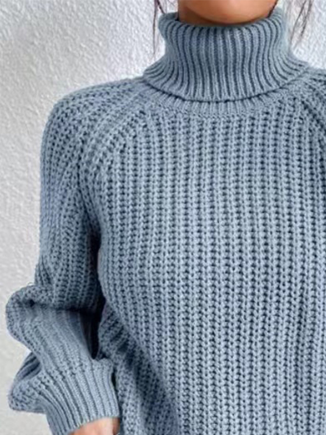 Full Size Turtleneck Rib-Knit Slit Sweater BLUE ZONE PLANET