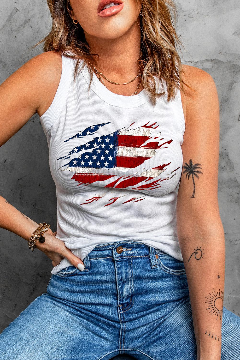 Full Size US Flag Graphic Round Neck Tank BLUE ZONE PLANET