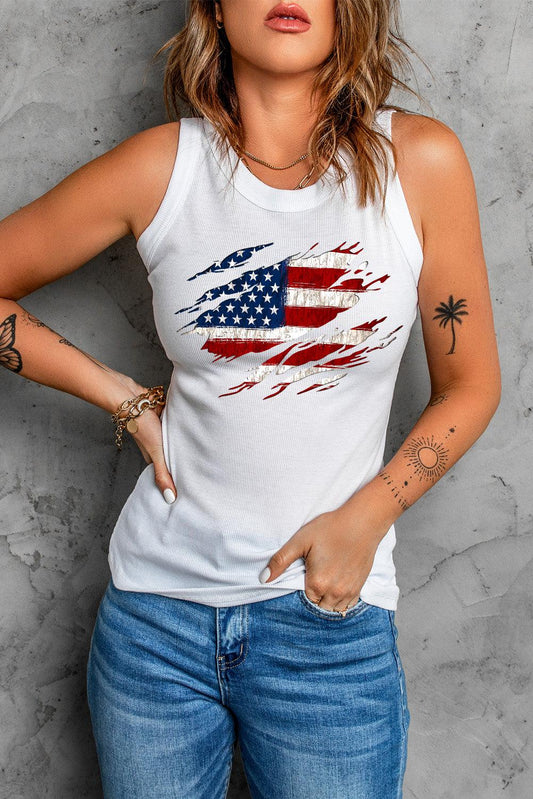Full Size US Flag Graphic Round Neck Tank BLUE ZONE PLANET
