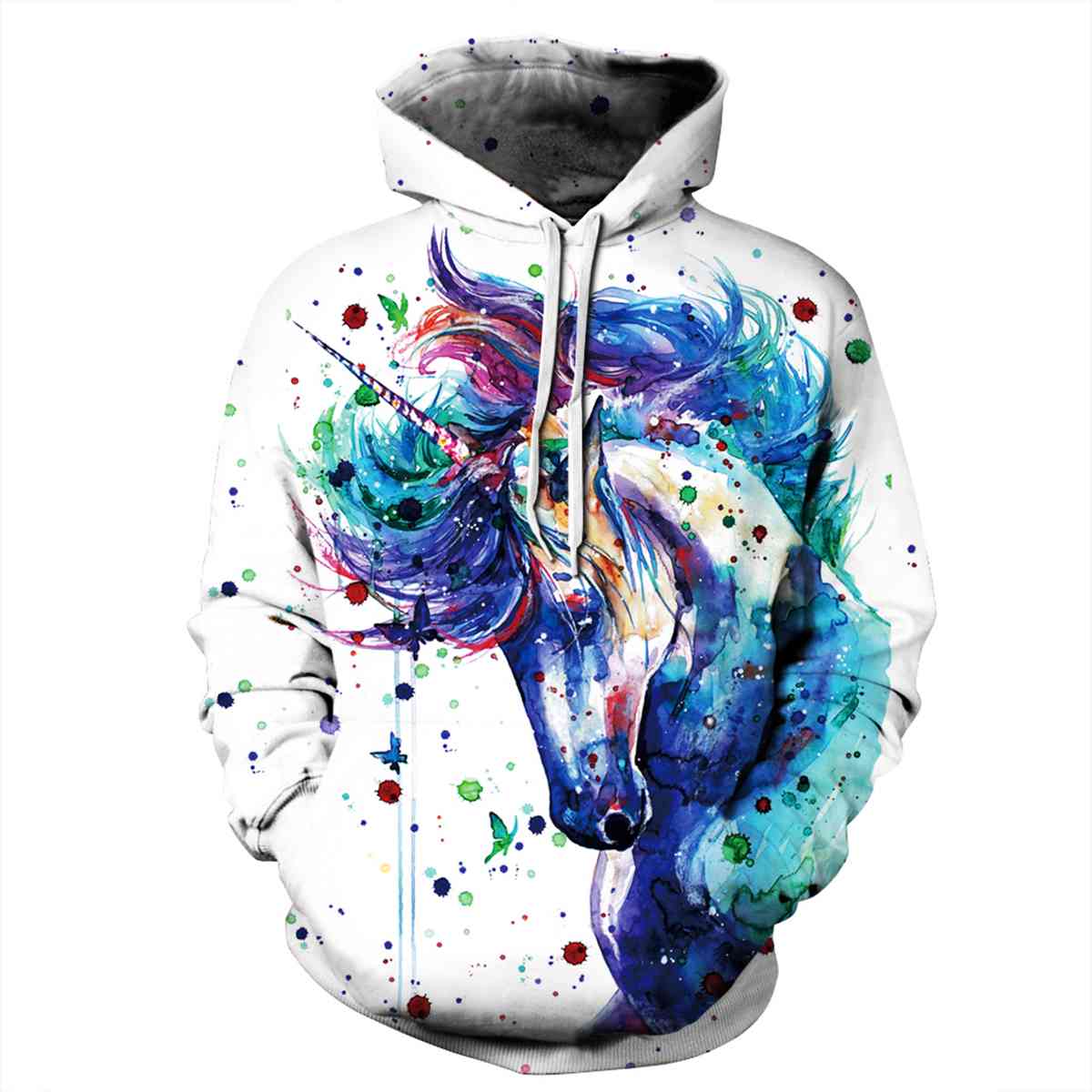 Full Size Unicorn Print Drawstring Hoodie with Pockets BLUE ZONE PLANET