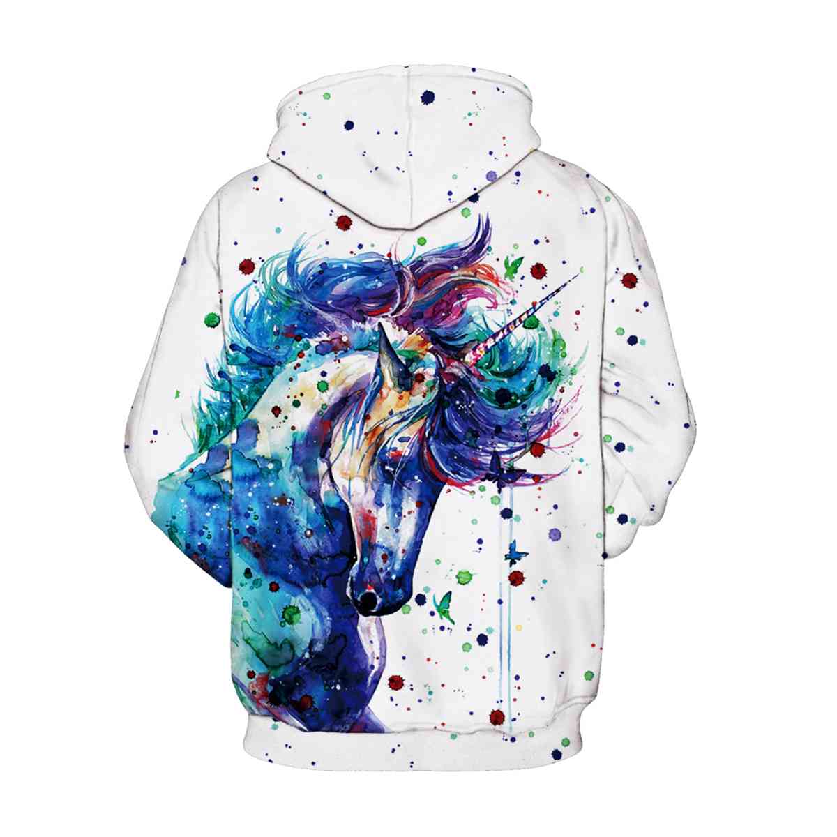 Full Size Unicorn Print Drawstring Hoodie with Pockets BLUE ZONE PLANET