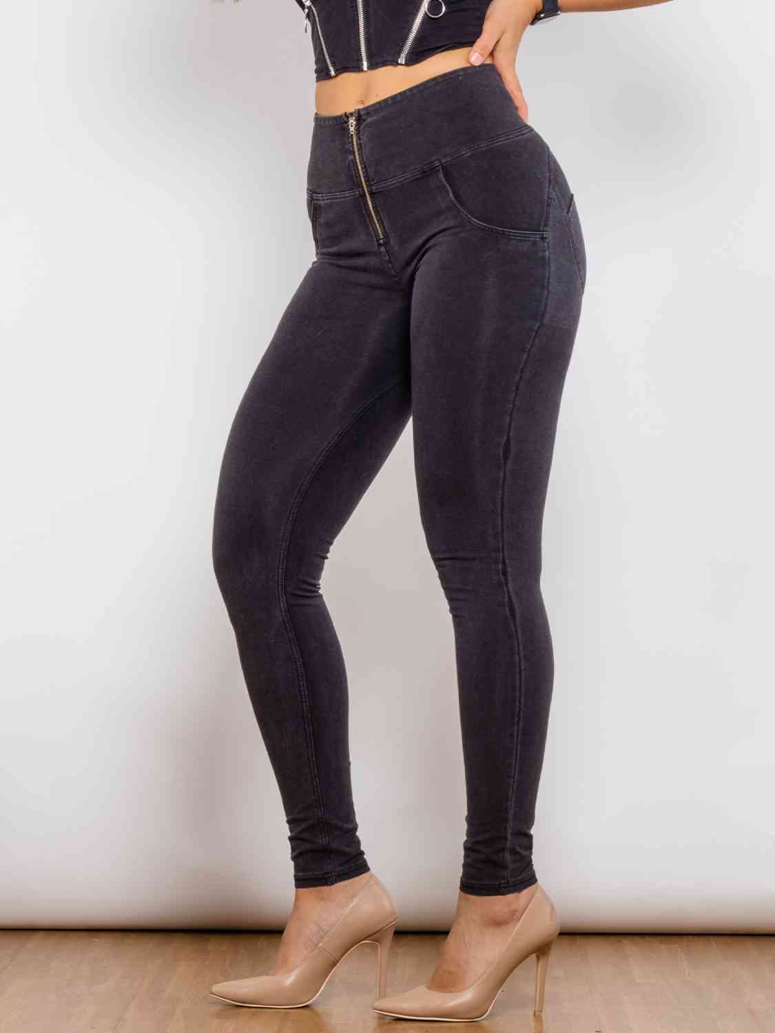 Full Size Zip-Up Skinny Jeans BLUE ZONE PLANET