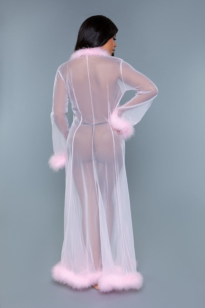 Full-length Sheer Robe With Marabou Feather Trim-TOPS / DRESSES-[Adult]-[Female]-Candy Pink-2022 Online Blue Zone Planet