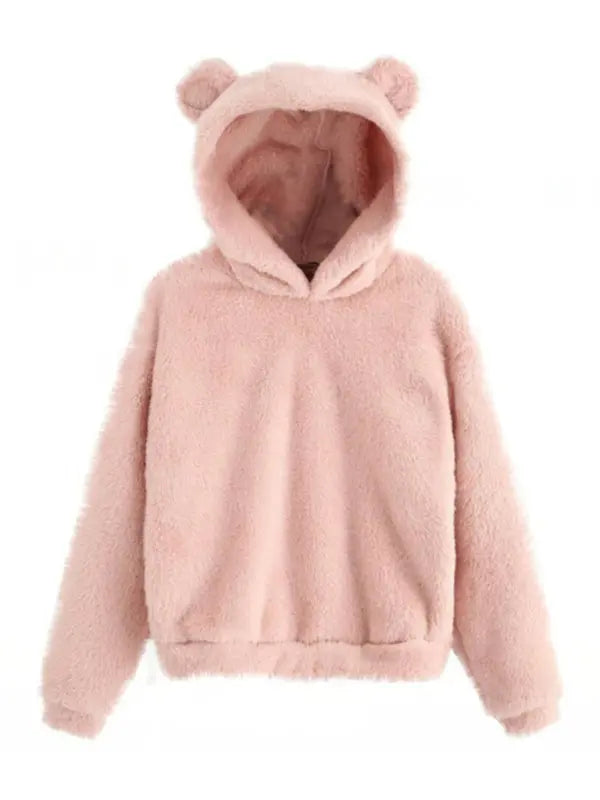 Fur bunny ear hooded warm sweatshirt kakaclo