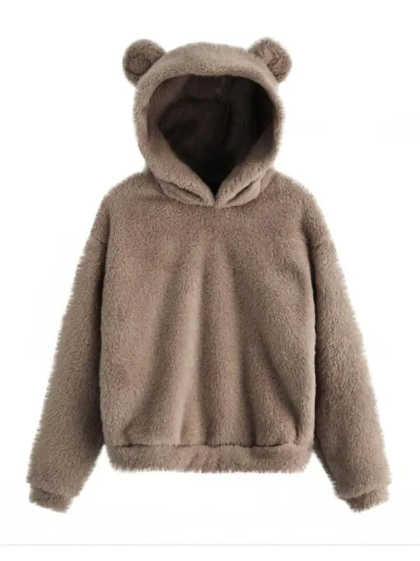 Fur bunny ear hooded warm sweatshirt kakaclo