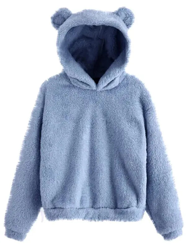 Fur bunny ear hooded warm sweatshirt kakaclo