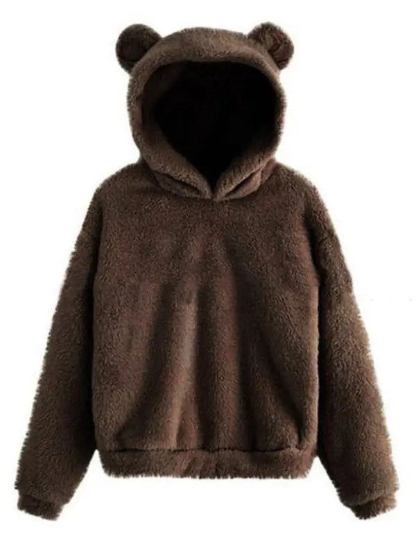 Fur bunny ear hooded warm sweatshirt kakaclo