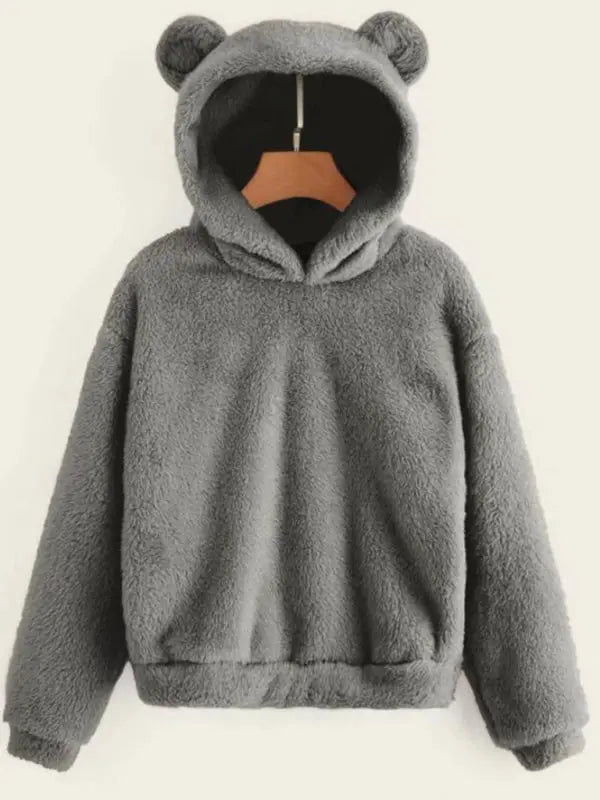 Fur bunny ear hooded warm sweatshirt kakaclo