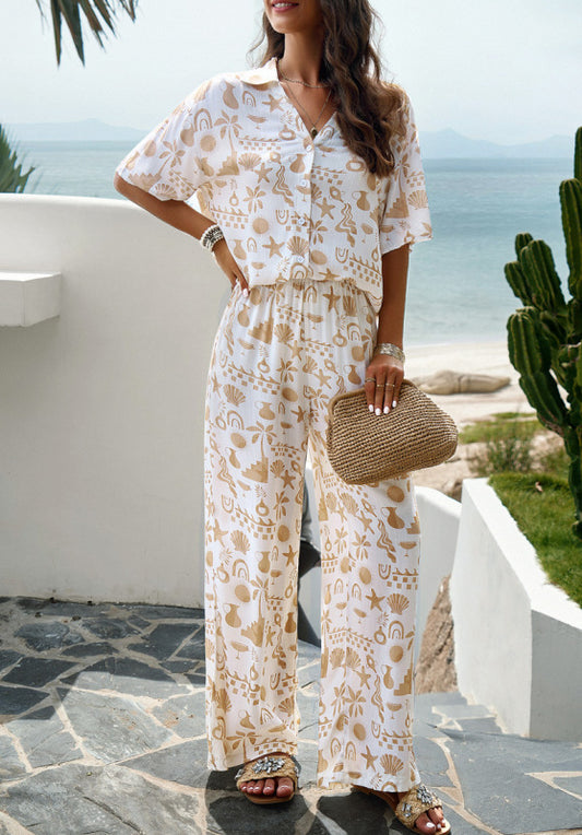 Blue Zone Planet |  Elegant printed short-sleeved trousers two-piece suit kakaclo