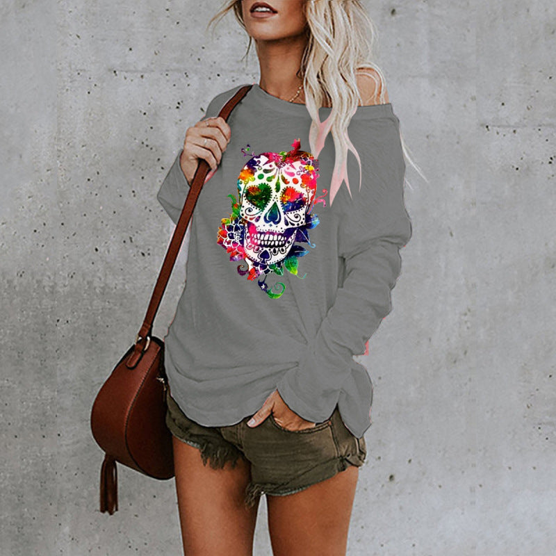 New personality skull long-sleeved top BLUE ZONE PLANET
