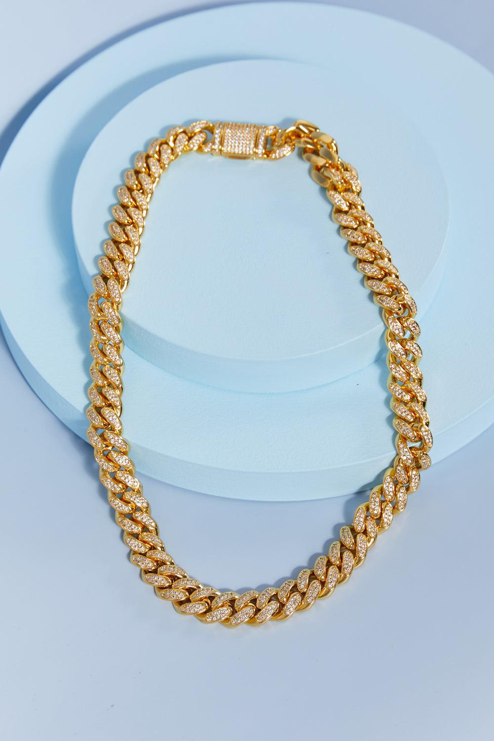 GNJ MANUFACTURING Cubic Zirconia Curb Chain Necklace-TOPS / DRESSES-[Adult]-[Female]-Gold-One Size-Blue Zone Planet