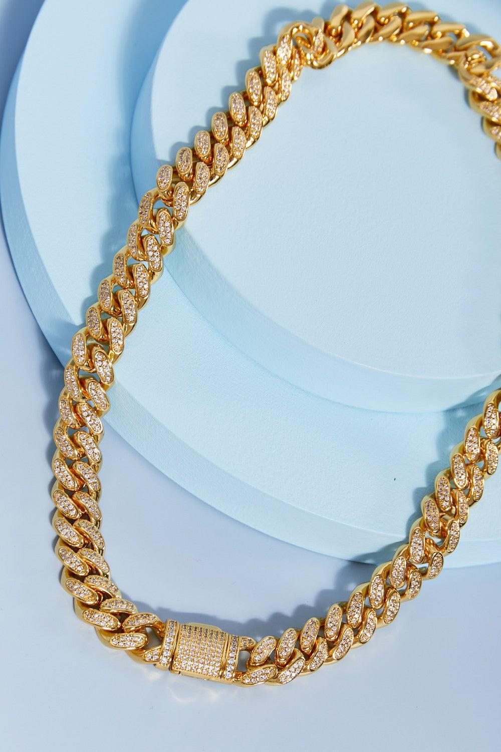 GNJ MANUFACTURING Cubic Zirconia Curb Chain Necklace-TOPS / DRESSES-[Adult]-[Female]-Gold-One Size-Blue Zone Planet