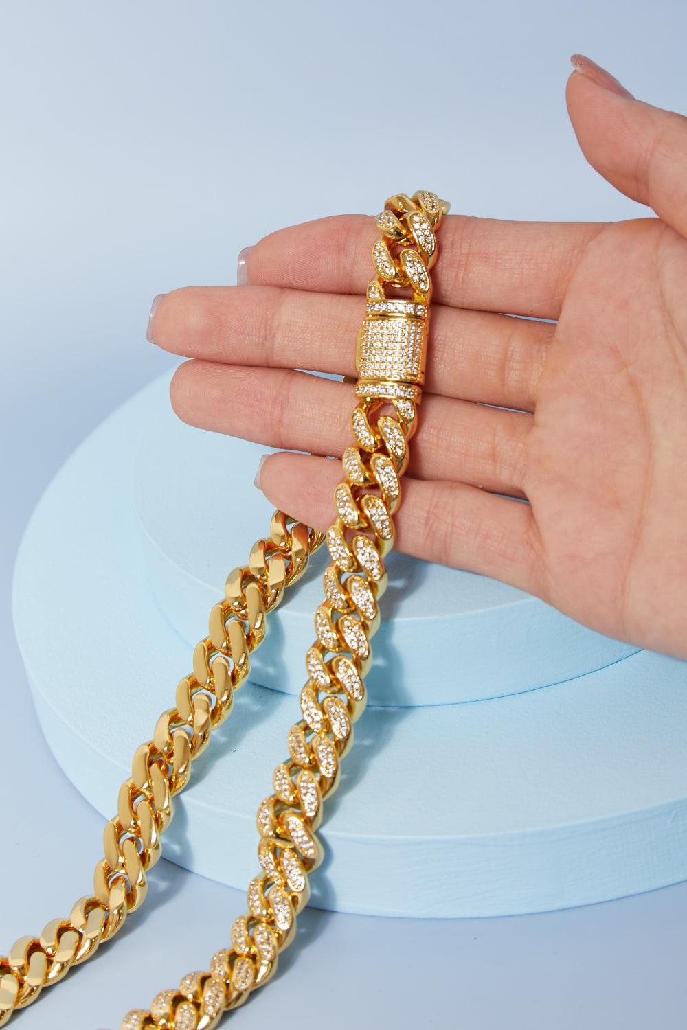 GNJ MANUFACTURING Cubic Zirconia Curb Chain Necklace-TOPS / DRESSES-[Adult]-[Female]-Gold-One Size-Blue Zone Planet