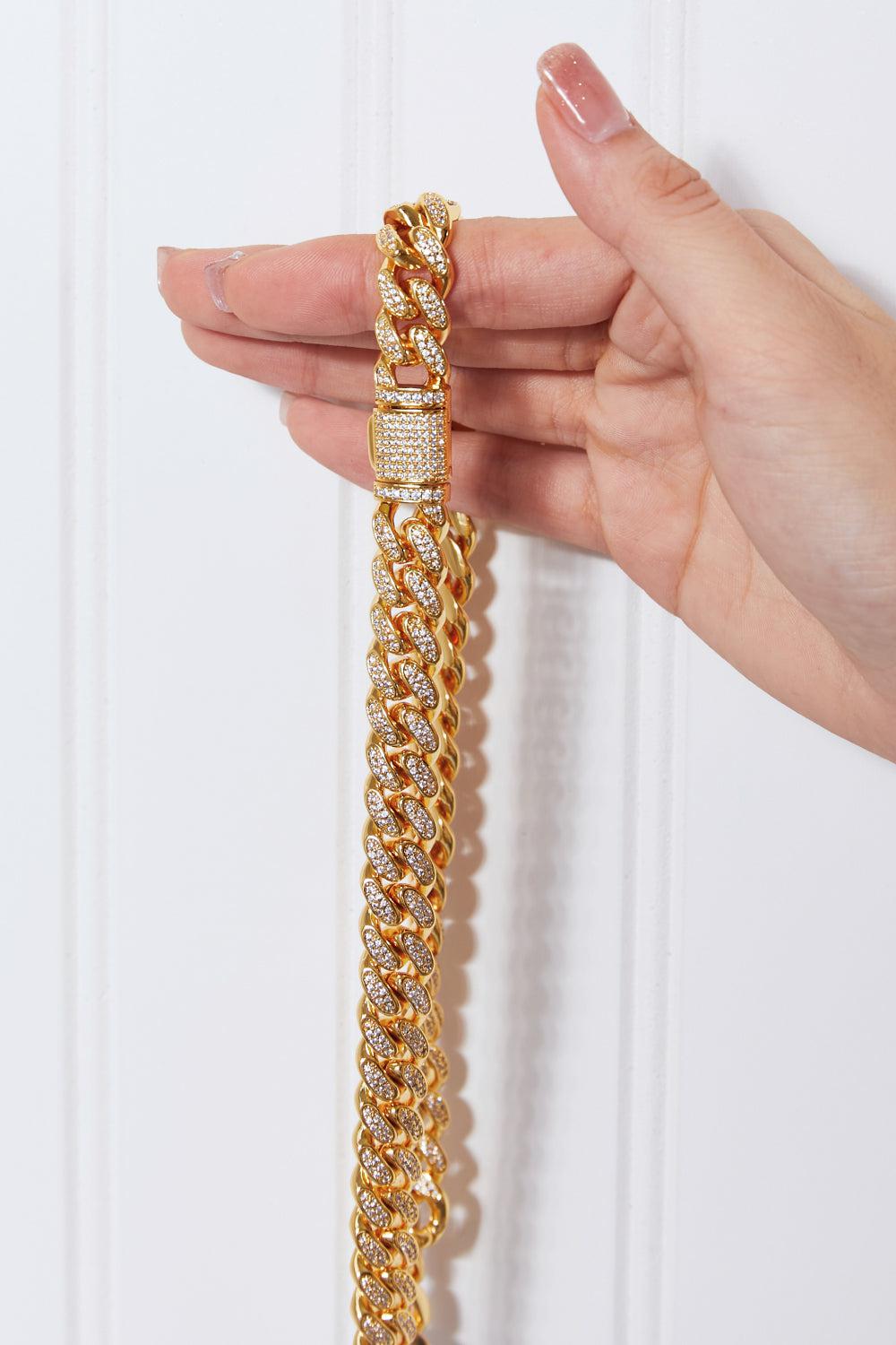 GNJ MANUFACTURING Cubic Zirconia Curb Chain Necklace-TOPS / DRESSES-[Adult]-[Female]-Gold-One Size-Blue Zone Planet