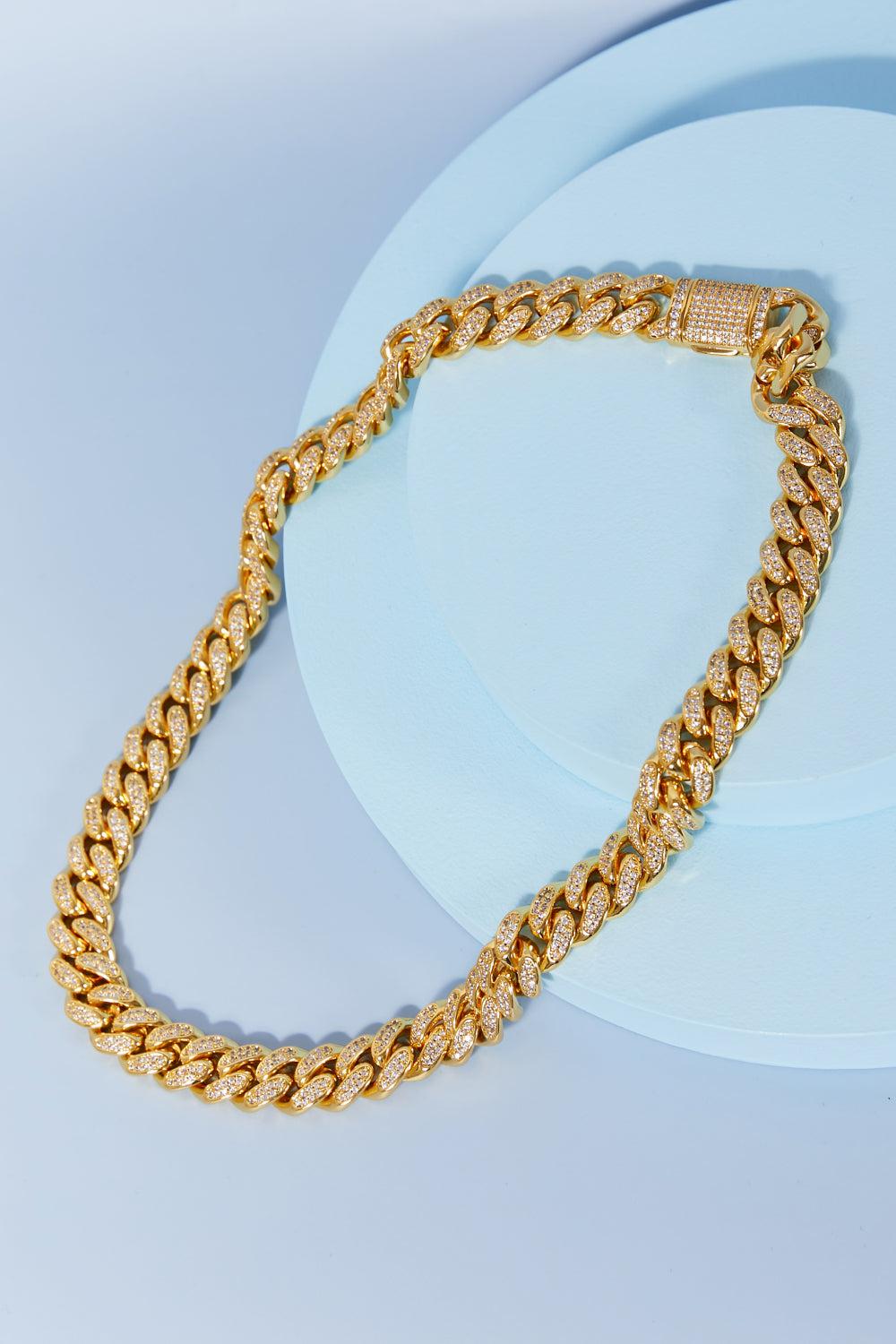 GNJ MANUFACTURING Cubic Zirconia Curb Chain Necklace-TOPS / DRESSES-[Adult]-[Female]-Gold-One Size-Blue Zone Planet