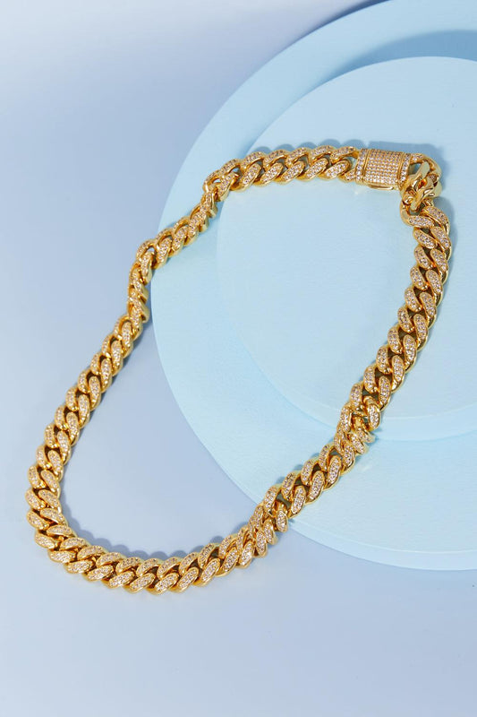 GNJ MANUFACTURING Cubic Zirconia Curb Chain Necklace-TOPS / DRESSES-[Adult]-[Female]-Gold-One Size-Blue Zone Planet