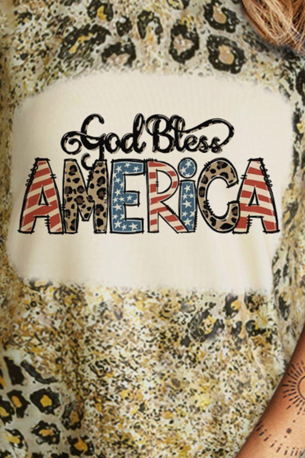 GOD BLESS AMERICA Graphic Leopard Tank BLUE ZONE PLANET