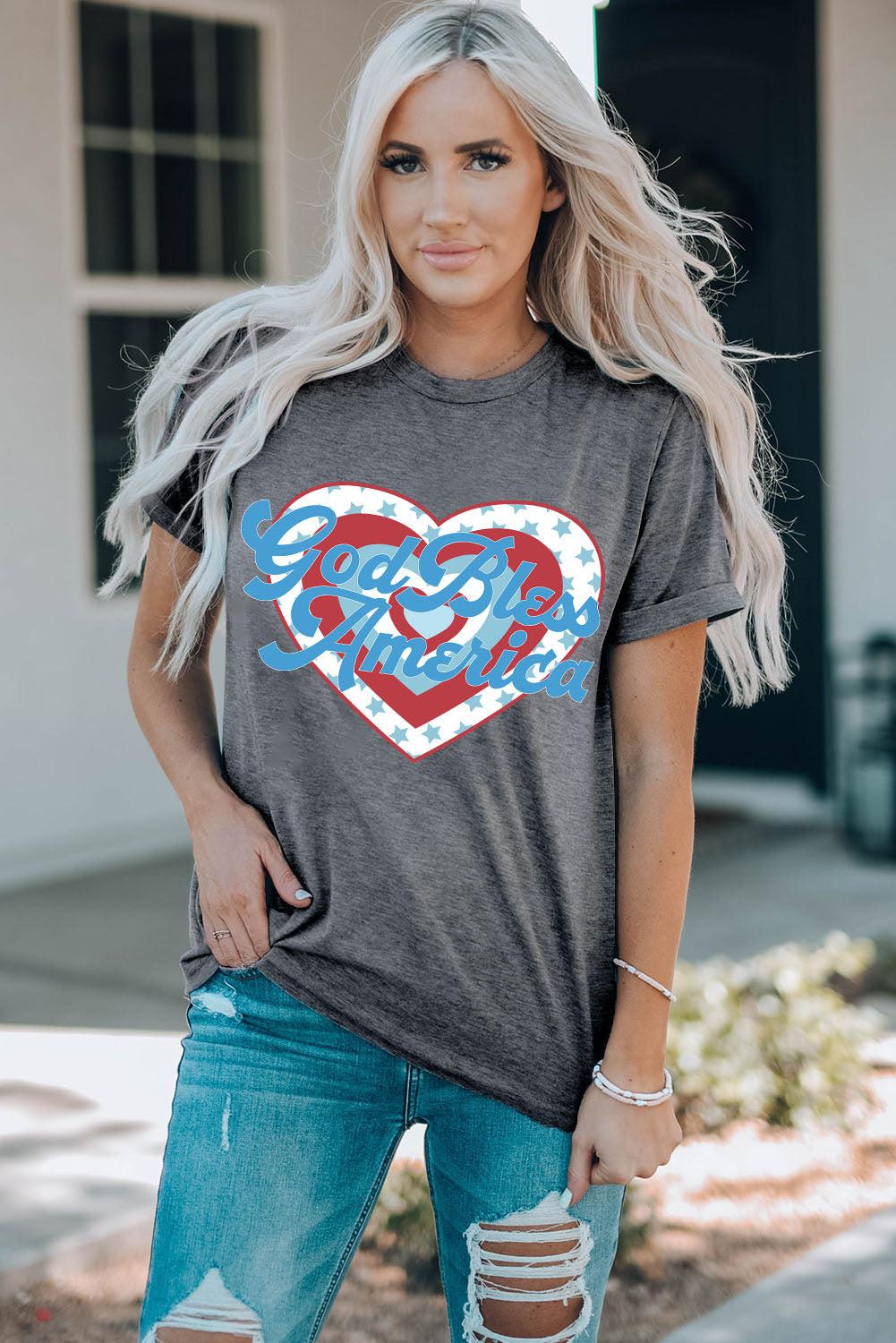 GOD BLESS AMERICA Heart Graphic T-Shirt BLUE ZONE PLANET