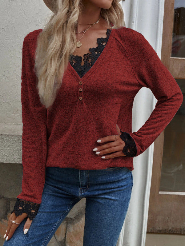 New stitching knitted sweater cashmere sweater T-shirt-TOPS / DRESSES-[Adult]-[Female]-Red-S-2022 Online Blue Zone Planet