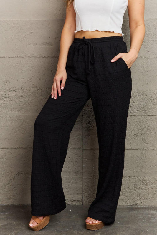GeeGee Dainty Delights Textured High Waisted Pant in Black-BOTTOM SIZES SMALL MEDIUM LARGE-[Adult]-[Female]-Black-S-2022 Online Blue Zone Planet