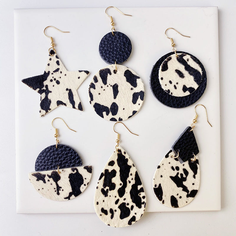 Genuine Cowhide Leather Dangle Earrings BLUE ZONE PLANET