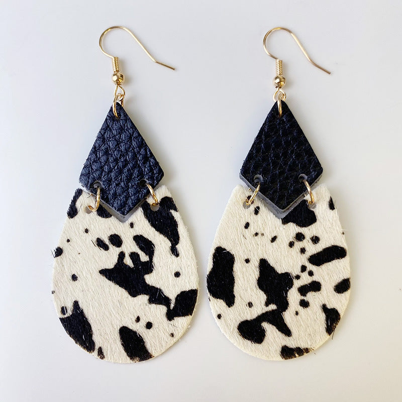 Genuine Cowhide Leather Dangle Earrings BLUE ZONE PLANET