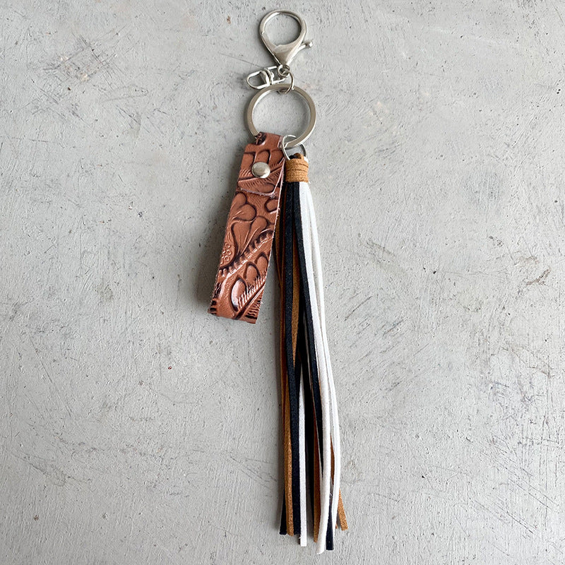 Genuine Leather Tassel Keychain BLUE ZONE PLANET