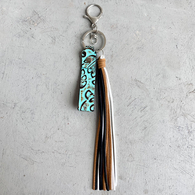 Genuine Leather Tassel Keychain BLUE ZONE PLANET