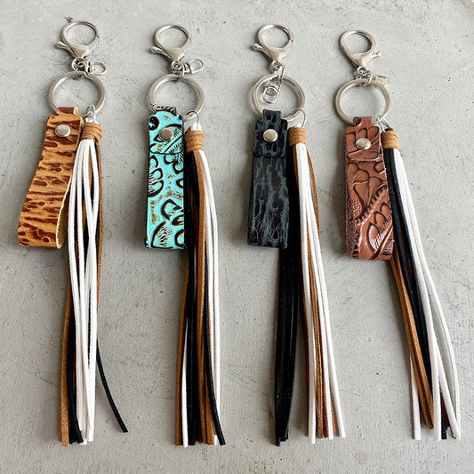 Genuine Leather Tassel Keychain BLUE ZONE PLANET